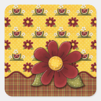 Red Daisies and Watermelons Square Sticker