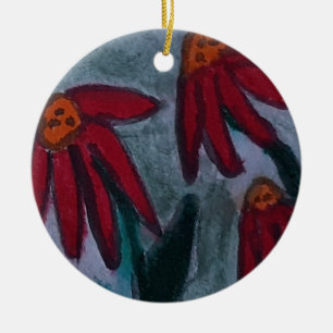 Red Daisies Ceramic Tree Decoration
