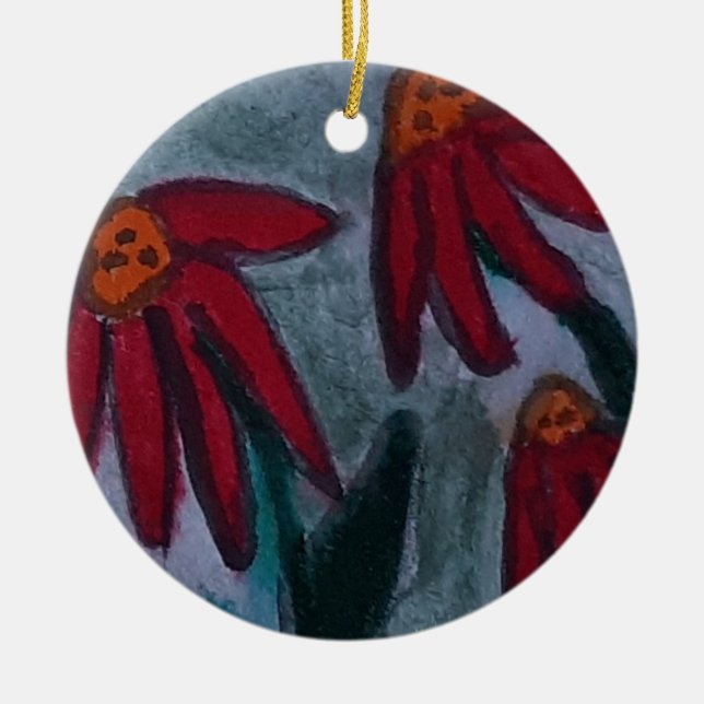 Red Daisies  Ceramic Tree Decoration (Front)