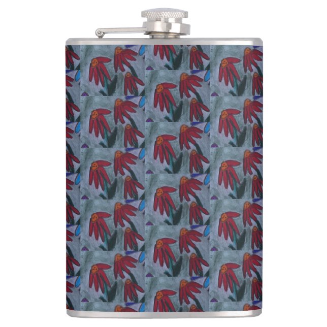 Red Daisies Hip Flask (Front)