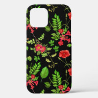 Red Daisies With Leaves Pattern