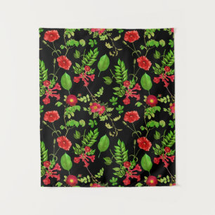 Red Daisies With Leaves Pattern Tapestry