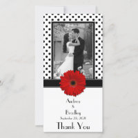 Red Daisy Black White Polka Dot Wedding Photocard