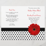 Red Daisy Black White Polka Dot Wedding Program<br><div class="desc">The text on this retro, chic black and white polka dot red gerbera daisy wedding program is fully customisable. The program is intended to be folded down the middle when you receive it. To change the text, use the personalise options. Once your text is finalised, if you need to move...</div>