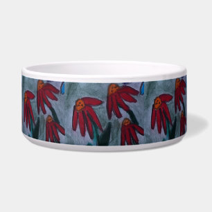 Red Daisy Ceramic Pet Bowl
