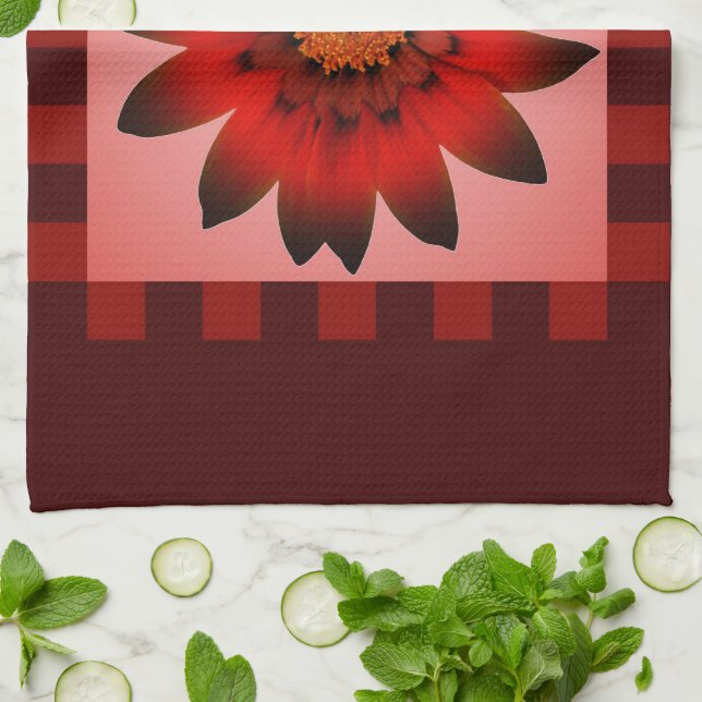 Red Daisy Flower #2 Kitchen Towel (Folded)