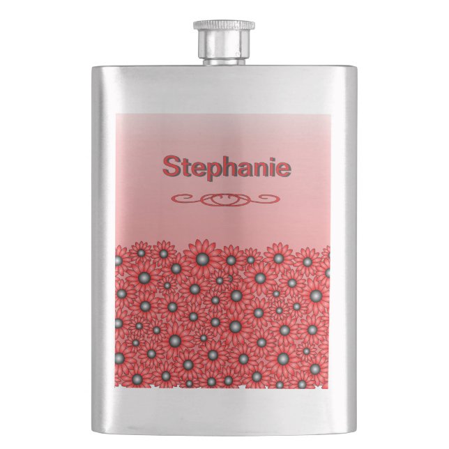 Red Daisy Flower Classic Flask (Front)