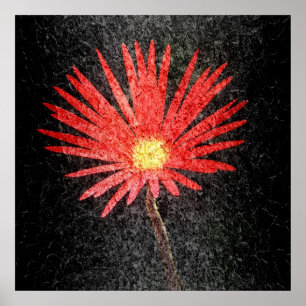 Red Daisy Flower Painting Poster