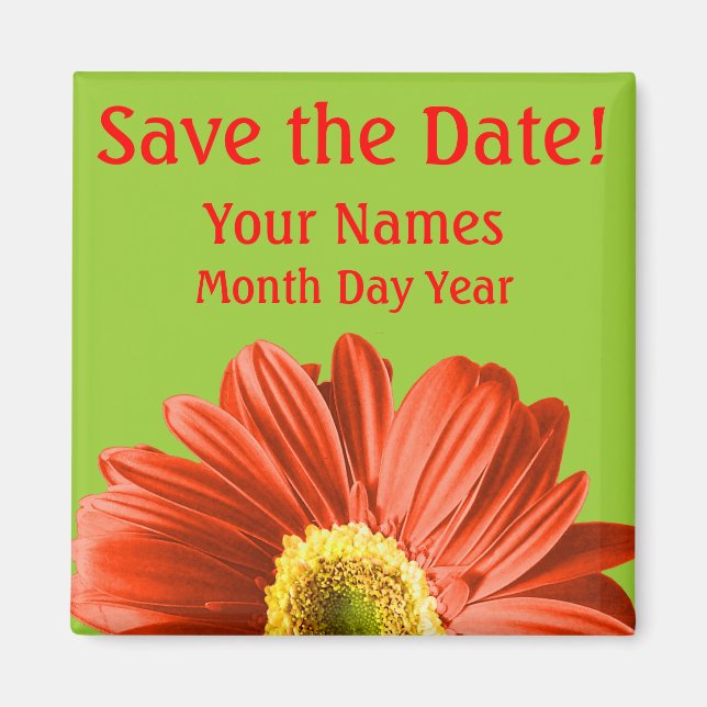 Red Daisy Flower Save The Date Custom Magnet (Front)