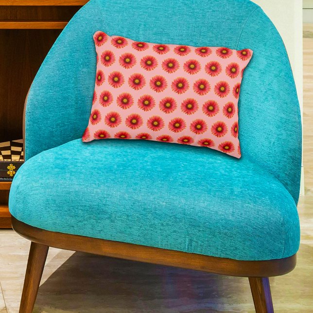 Red Daisy Flower Seamless Pattern on Accent Pillow (Red Daisy flowers seamless pattern on accent pillow)
