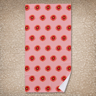 Red Daisy Flower Seamless Pattern on Beach Towel