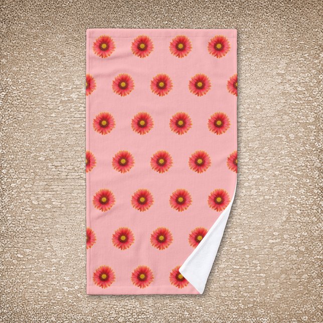 Red Daisy Flower Seamless Pattern on Hand Towel (Red Daisy flower seamless pattern on hand towel)