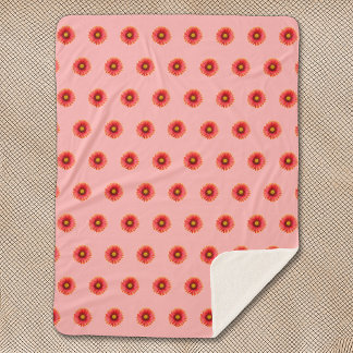 Red Daisy Flower Seamless Pattern on Sherpa Blanket