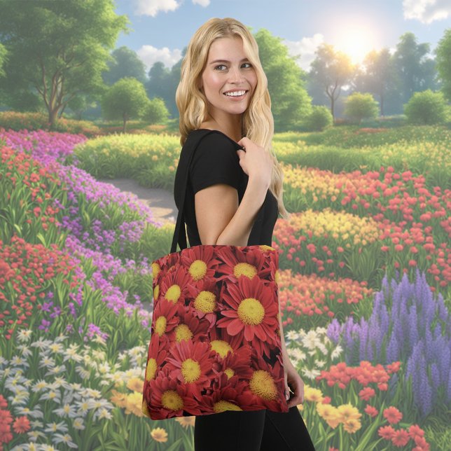 Red Daisy Flower Tote Bag (Red Daisy flower on tote bag)