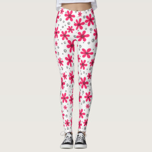 Red daisy flowers retro background summer leggings