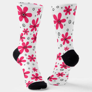 Red daisy flowers retro background summer socks