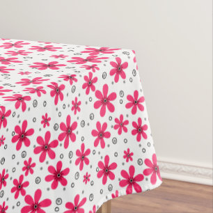 Red daisy flowers retro background summer tablecloth