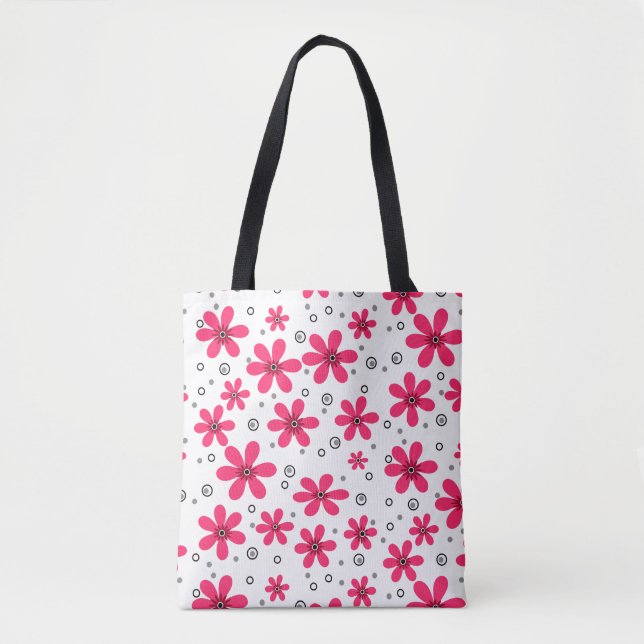 Red daisy flowers retro background summer tote bag (Front)