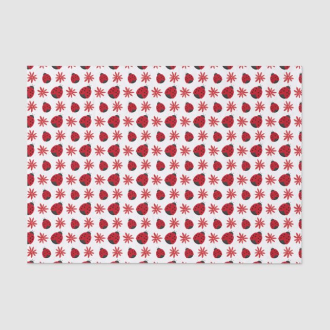 Red Daisy Ladybug Pattern Wrapping Tissue Paper (Front)