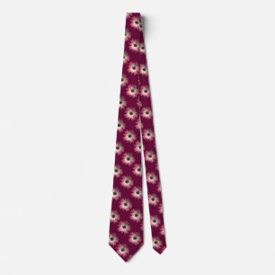 Red Daisy on Wine Leather Print Tie