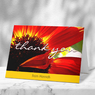 Red daisy photo custom name modern thank you note card