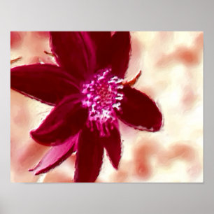 Red Daisy Photo Painting Flower Art Poster