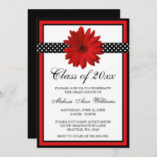 Red Daisy Polka Dots Graduation Announcement