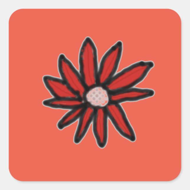 Red Daisy  Square Sticker (Front)