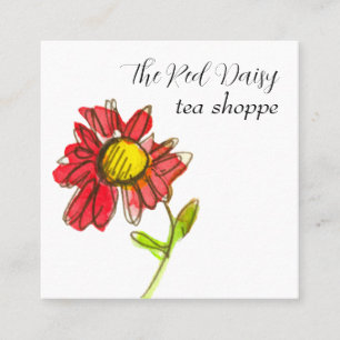 Red Daisy Tea Shoppe Watercolor Flower Square Business Card
