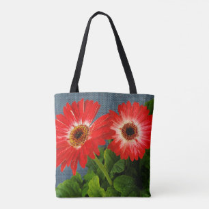 Red daisy tote bag