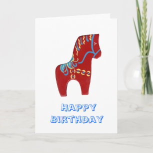 Red Dala Horse Birthday Card