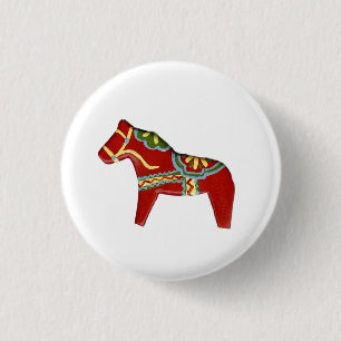 Red Dala Horse Design #5 pin/button 3 Cm Round Badge