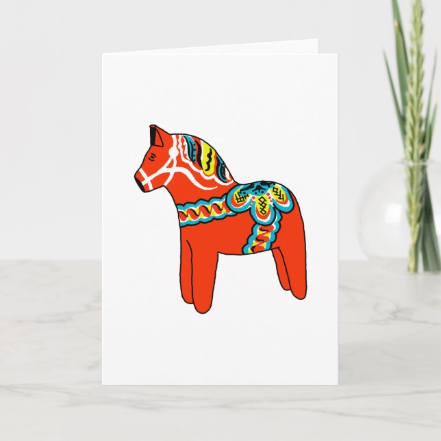 Red Dala Horse Holiday Card (Front)