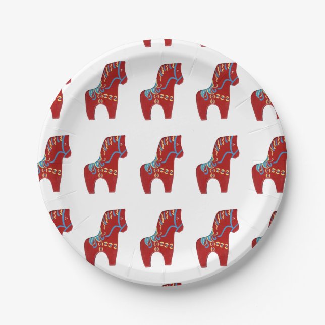 Red Dala Horse Paper Plate (Front)