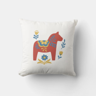 Red Dala Horse Swedish Folk Art Cushion