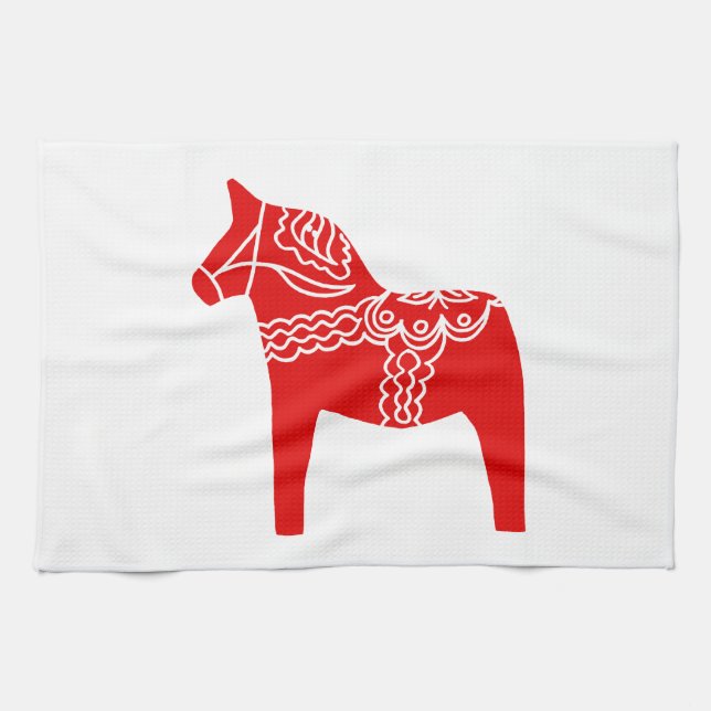 Red Dala Horse Tea Towel (Horizontal)