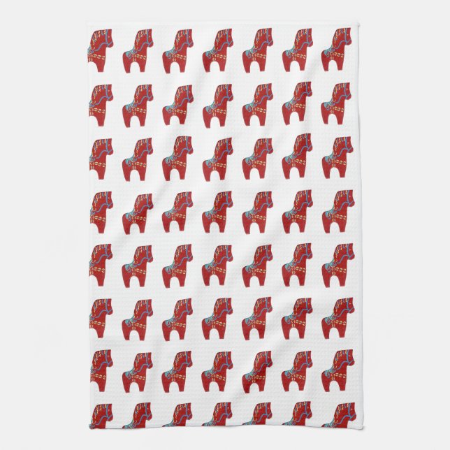 Red Dala Horse Tea Towel (Vertical)