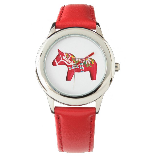 Red Dala Horse with Daisies Watch (Front)