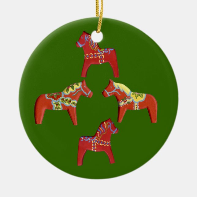 Red Dala Horses Christmas Ornament (Front)