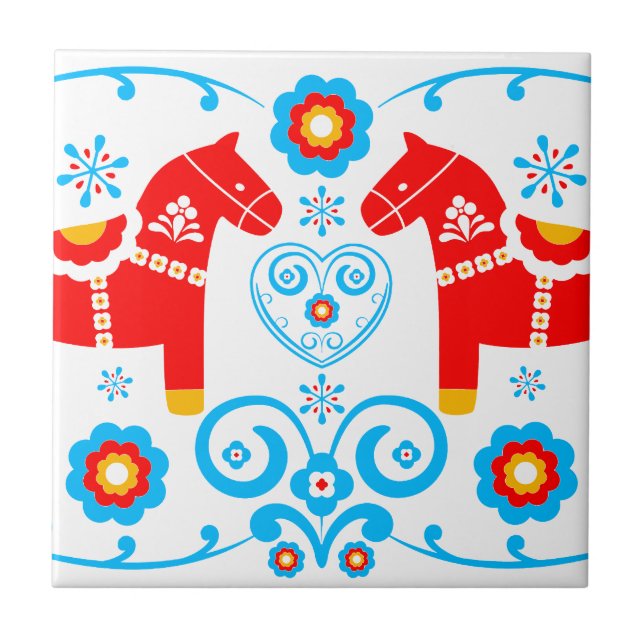 Red Dala Horses Tile (Front)