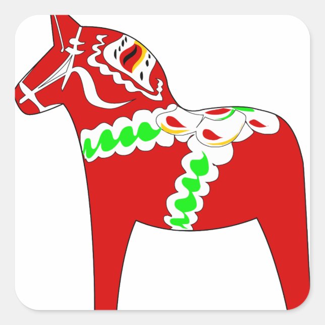 Red Dalarna Horse Square Sticker (Front)