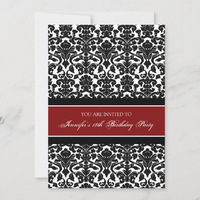 Red Damask 18th Birthday Party Invitations (Front)