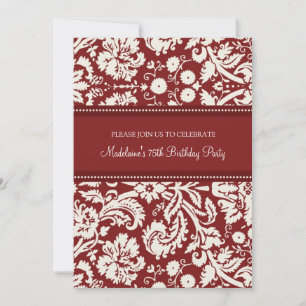 Red Damask 75th Birthday Party Invitations