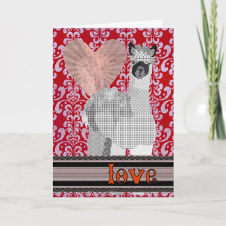 Red Damask Alpaca Love Valentine Holiday Card