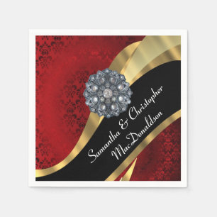 Red damask and crystal rhinestone napkin