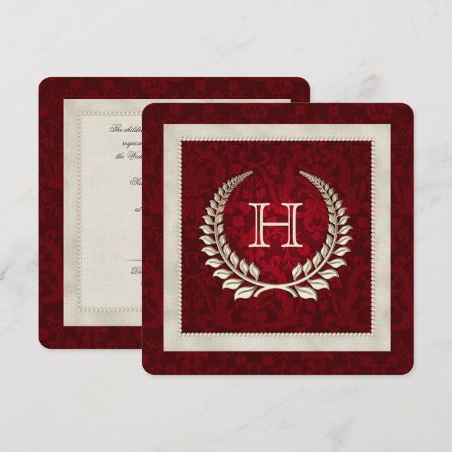 Red damask and Pearls wedding vow renewal Invitation (Front/Back)