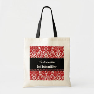 RED Damask Best Bridesmaid Ever Custom Name V10 Tote Bag
