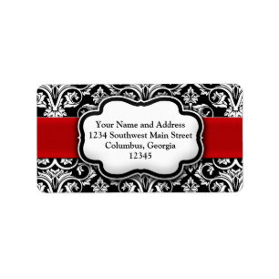 Red Damask Black and White Holiday Address Label