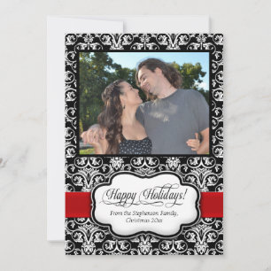 Red Damask Black White Holiday Greeting
