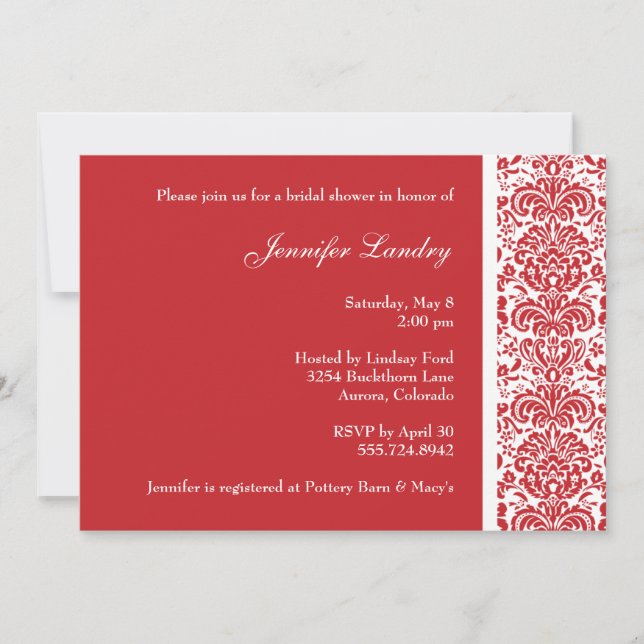 Red Damask Bridal Shower Invitation (Front)